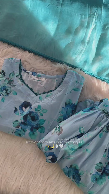 Light Blue Floral Gharara Set