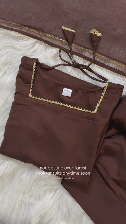 Brown Farshi Set - 3 Pcs - Blended Cotton