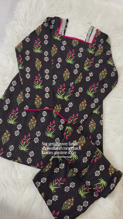 Black Printed Lawn - 2 Pc Suit