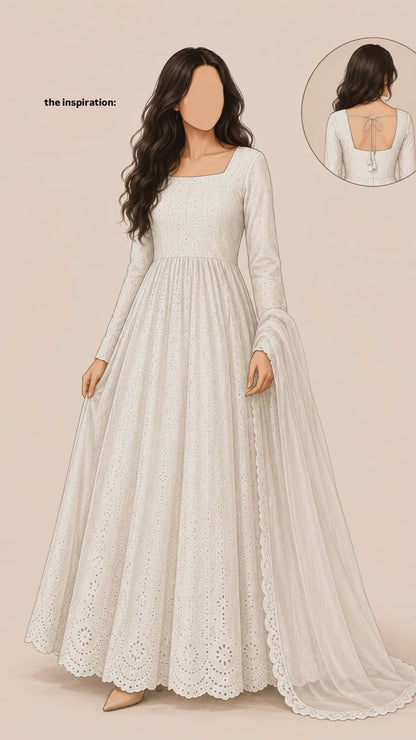 Chandni Chikankari Anarkali Frock- 2 PC