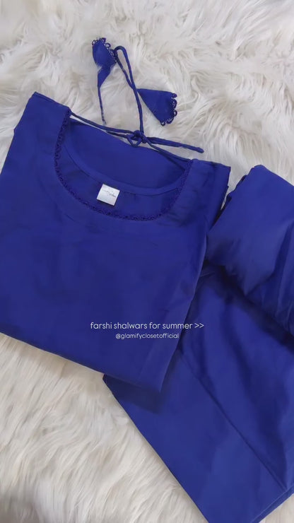 Royal Blue Lawn Farshi 2 Pcs Set - Summer Arrivals
